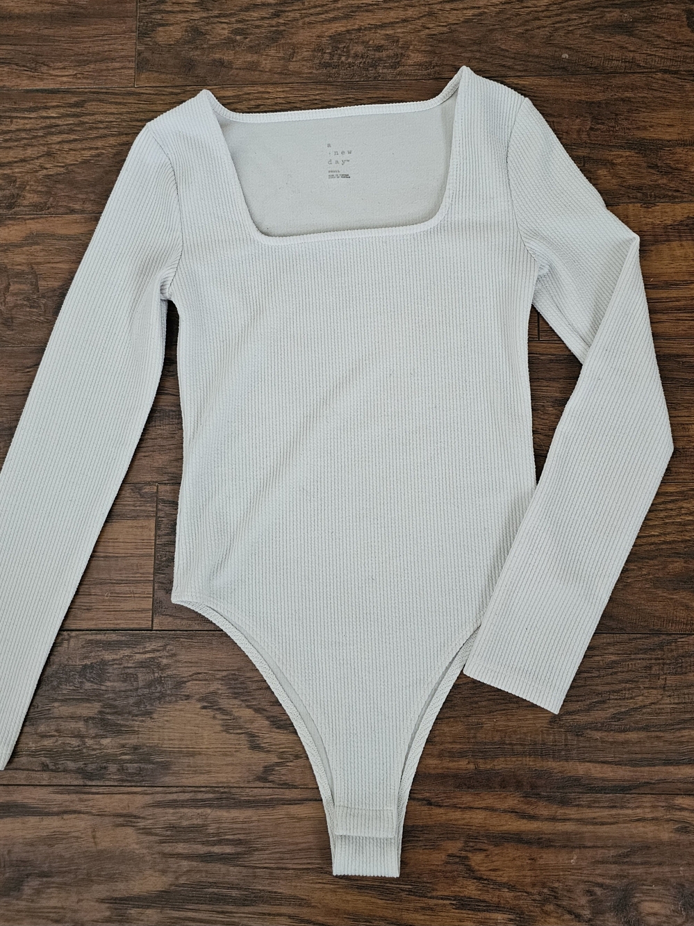 a new day Ribbed Square Neck Long-Sleeve Bodysuit - Cream